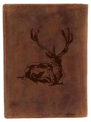 Produktbild von Leder-Jagdscheinetui mit Hirsch-Motiv - Leder Jagdschein-Mappe - Ausweismappe - 16,5x12x1 cm