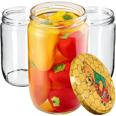 Zdjęcie produktu dla Słoiki na przetwory KADAX z pokrywką "Niva", słoiki na dżem, słoiki na przetwory, 720 ml, Kubuś Puchatek, 16 szt