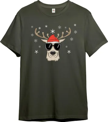 Produktbild von PAULGOS Herren T-Shirt "Weihnachtshirsch mit Brille und Mütze"