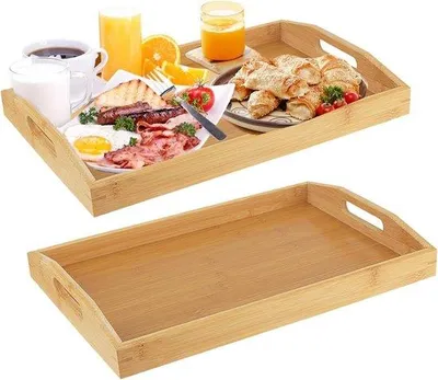 Image de Plateau de service Famanu en bambou, rectangulaire, avec poignées intégrées