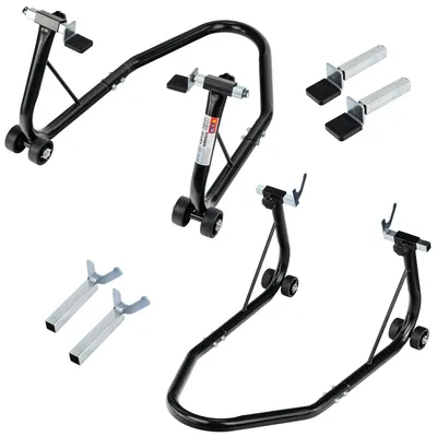Immagine prodotto di Set di cavalletti per moto STIX, anteriori e posteriori, per sollevare la ruota anteriore e quella posteriore, capacità di carico: 450 kg