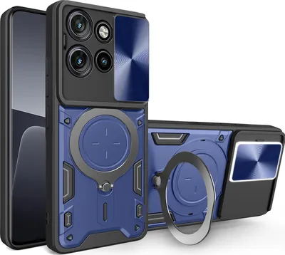Obrázek produktu pro Pouzdro pro Motorola Edge 50 Neo dvojvrstvé odolné pouzdro s ochranným krytem kamery a kruhovým stojánkem na prsten Modrý