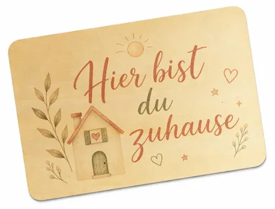 Produktbild von Postkarte Holz Hier bist du zuhause - Grusskarte zum Einzug Mit Spruch: Hier