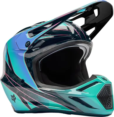 Image de Casque de motocross FOX V3 RS en toile, noir/turquoise, L (59/60)