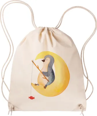 Produktbild von Mr. & Mrs. Panda Beutel Pinguin Mond - Transparent - Geschenk, Spruch, Süßigkeiten, Nachtruhe, Stoffbeutel, Erschöpft, gym tasche, schlafen, wander rucksack, Jutebeutel