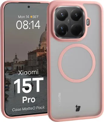 Produktbild von Schutzhülle mit Magnetring + gehärtetem Glas Bizon MatteO Pack für Xiaomi 15T Pro, Getönt-Hellrosa