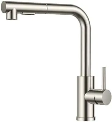 Produktbild von Wasserhahn Küche, Küchenarmatur Ausziehbar mit Brause, Spültischarmatur Küche, L-förmiger Edelstahl Mischbatterie Armatur, Zwei Sprühfunktionen, 360° Schwenkbar