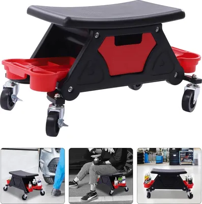 Produktbild von Werkstattstuhl - Mechaniker Rollhocker - Tragkraft 150 kg - Mit Rollen - Für Autopflege und Garage - Gelb