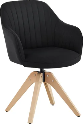 Produktbild von CLIPOP Esszimmerstuhl, 1er Set Gepolsterter Stuhl aus leinenstoff, Drehstuhl mit Holzbeinen,Schwarz