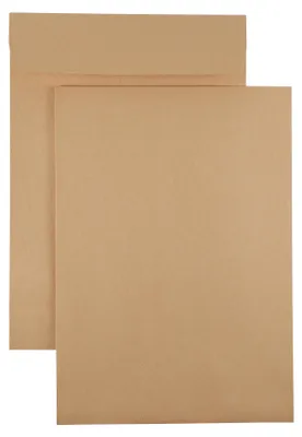 Produktbild von Kaenguruh B4 Faltentasche, mit Haftklebung Abdeckstreifen Natron / Recycling braun 150g, Stehboden + Faltenbreite 40 mm