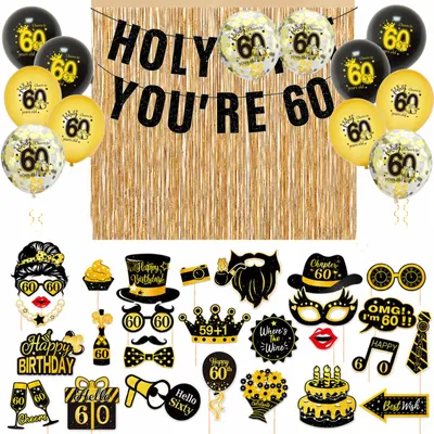 Fotobox-Requisiten 60. Geburtstag, Schwarz-Gold, 1 Set