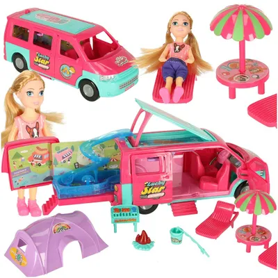 Immagine prodotto di Auto per bambole, camper, accessori, bambola, piscina