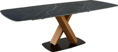 Image de Angel Cerdá Table de salle à manger ovale à rallonges avec marbre en porcelaine et fût en noyer 1149