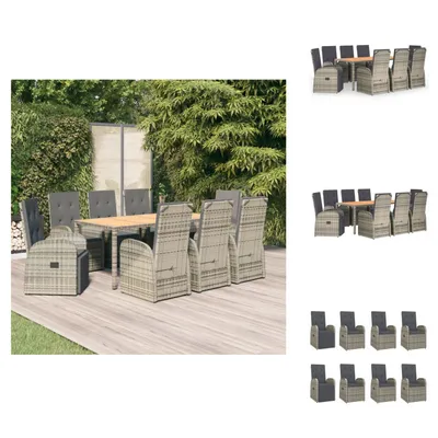 Produktbild von vidaXL 9-tlg. Garten-Essgruppe mit Kissen Grau Poly Rattan -  Gartenstühle