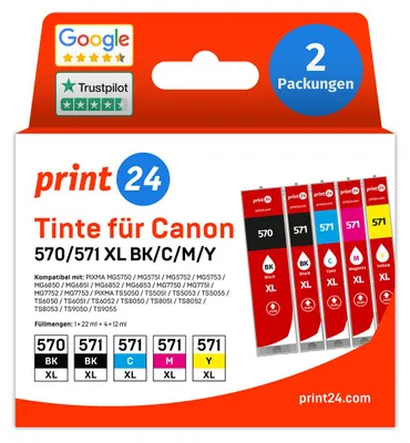 Immagine prodotto di NUOVO: print24 Cartucce d'inchiostro per Canon 570/571 XL, Multipack (BK/BK/C/M/Y), 2 pezzi