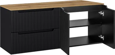 Produktbild von Doppelwaschtisch-Unterschrank 160cm, in schwarz mit Eiche, NEWPORT-56-BLACK