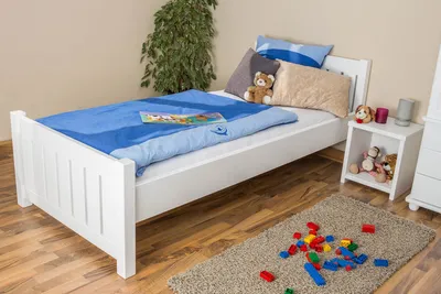 Produktbild von Bettrahmen für Kinder / Kinderbett 90 x 200 cm | Massivholz: Kiefer | Weiß Lackiert