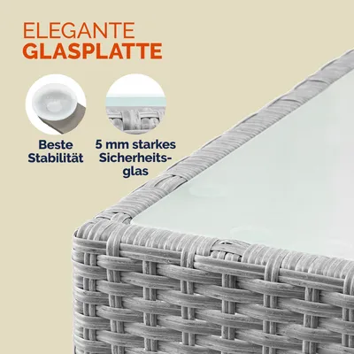 Produktbild von CASARIA® Beistelltisch Polyrattan Wetterfest Höhenverstellbar Outdoor Glasplatte 80kg Belastbarkeit Garten Balkon Terrasse Lounge Tisch, Größe:M3 - 58x58x42cm