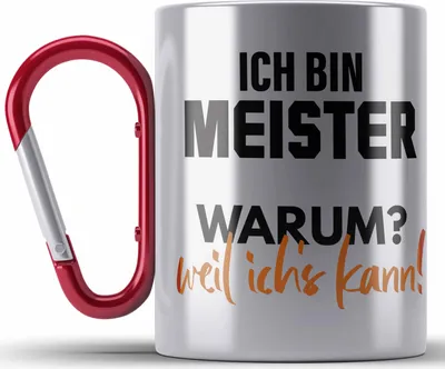Produktbild von Trendation - Meister Prüfung Bestanden Geschenk Meisterprüfung Edelstahl Tasse Karabiner Mann Metallbauer Dachdecker Maler Elektrotechnik Elektronik Schreiner (Rot)