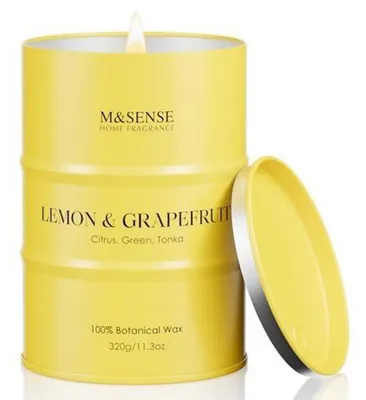 Immagine prodotto di Candela profumata al limone e pompelmo, soia, 320g, durata di combustione 70 ore, profumo di limoncello