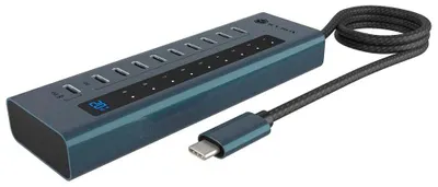 Produktbild von ICY BOX IB-HUB1450-C31, HUB mit 10x USB-C Ports, USB 3.2 Gen 2, 10 Gbit/s, mit 48W Netzteil, 1x PD 20W, USB 3.2 Gen 2 (3.1 Gen 2) Type-C, 10000 Mbit/s, Anthrazit, Aluminium, 20 W, Rundkabel