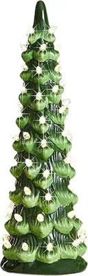 Produktbild von Weihnachtsbaumfigur, handbemaltes, beleuchtetes Baumornament aus Harz mit warmen Lichtern, weihnachtliche Tischdekoration für die Feiertage, Zuhause, Schreibtisch, Kaminsims