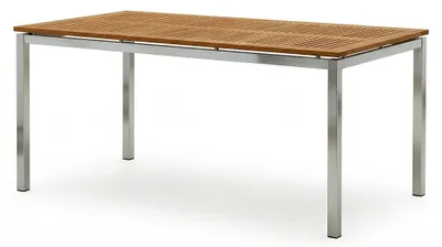 Produktbild von ALEOS. Edelstahl Teak Gartentisch 160x90 cm KUBA Massiver Esstisch aus A-Grade Teakholz & Edelstahl Wetterfester Outdoor Tisch für Garten und Terrasse