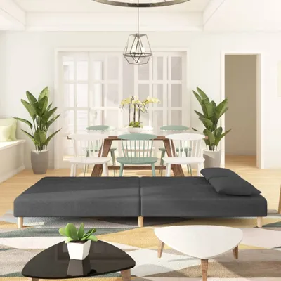 Produktbild von Schlafsofa 2-Sitzer mit 2 Kissen Dunkelgrau Stoff 375888