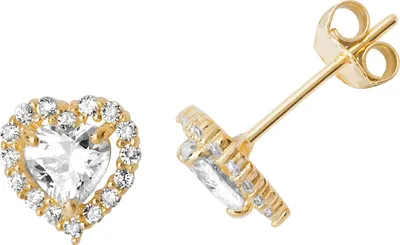 Produktbild von Raffinierte 9 Karat (375) Gold Herz Damen - Paar Ohrstecker mit Zirkonia - 8mm*6mm; TRS27145