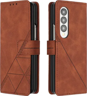 Obrázek produktu pro Flipové kožené pouzdro pro Samsung Galaxy Z Fold3 peněženkový design pouzdro s embosováním, držákem karet a stojánkem Hnědý