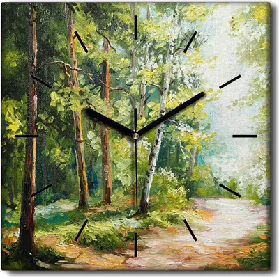 Produktbild von Coloray Uhr auf Leinwand 30x30 cm Wand Uhr Dekoration Wohnzimmer Segeltuch schwarze Hände -Waldsommerlandschaft.