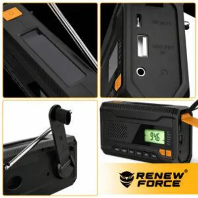 Zdjęcie produktu dla RADIO NA KORBKĘ przenośne solarne DYNAMO awaryjne LATARKA Powerbank SOS