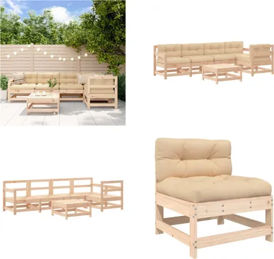 Obrázek produktu pro vidaXL 6dílná zahradní lounge souprava s polštáři z masivního dřeva - Zahradní lounge souprava - Zahradní lounge soupravy - Lounge souprava - Venkovní lounge souprava