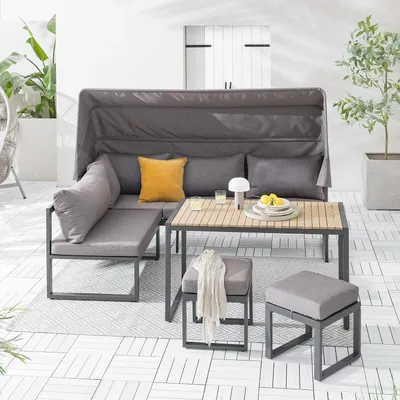 Produktbild von home24 Loungeset - 5-teilig - Stahl / Polyester - Grau