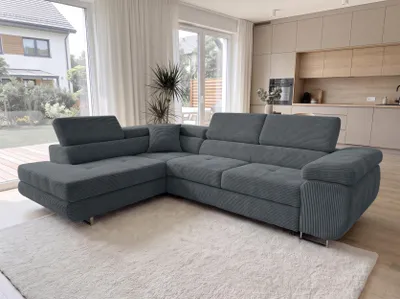 Produktbild von AX LIVING Konak Cord-Schlafsofa L Dunkelgrau 276 cm mit Bettkasten & Kopfstützen