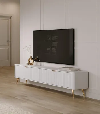 Image de AX LIVING Meuble TV bas élégant et moderne, blanc, Vespasia 200 2P – 200 cm