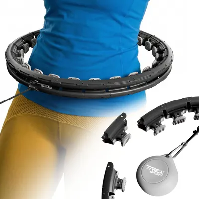 Produktbild von TREX SPORT Hula Hoop Reifen TX-010CHH mit Gewicht 400g | Smart Fitnessreifen für Abnehmen verstellbar, 360° Massage mit Noppen, 24 Segmente | Schwarz
