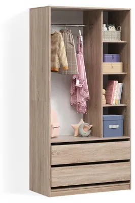Image de Armoire pour enfants Livinity Trento Sonoma 100x200cm avec 2 tiroirs, Model 58961