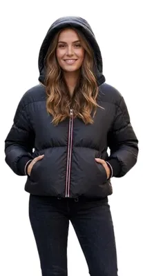 Produktbild von Dewberry Damen Winter Daunenjacke Schwarz mit abnehmbarer Kapuze XL