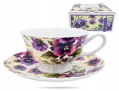 Produktbild von CARMANI Tasse mit Untertasse Stiefmütterchen 250ml Porzellan
