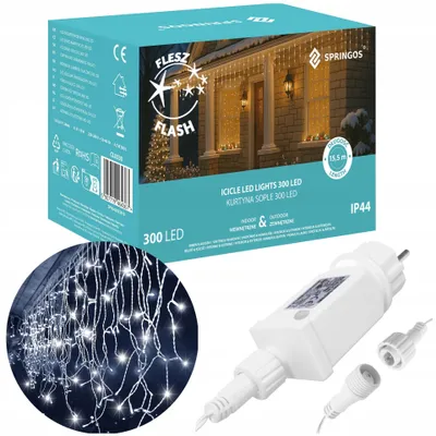 Obrázek produktu pro LED vánoční světla rampouchy studená bílá barva 300 LED 12 m