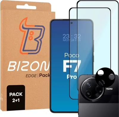 Produktbild von Bizon Edge 2 Pack 2x gehärtetes Glas + 1x Linsenschutz für Xiaomi Poco F7 Pro