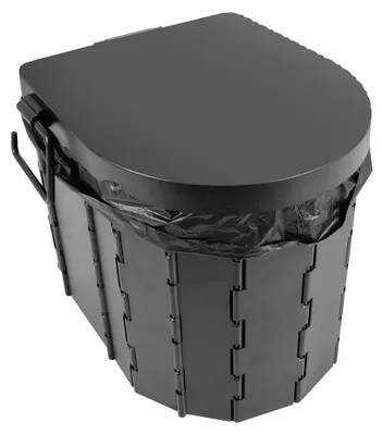 Produktbild von Campingtoilette Reisetoilette - Faltbares mobiles WC - 30 l Eimertoilette - 28x33x30 cm - Bis 150 kg belastbar - Mit Deckel - Schwarz