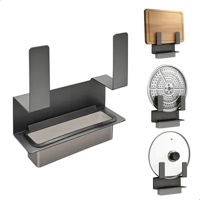Produktbild von Topfdeckelhalter Wandmontage, grau, für Küche