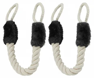 Produktbild von Relaxdays Türkordel Klemmschutz, 2er Set, für Türklinken, Baby & Tier Türsicherung, Stoff Türseil, 60 cm, beige/schwarz