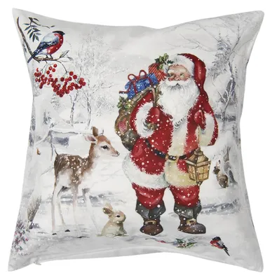 Produktbild von Clayre & Eef Kissenbezug 45x45 cm Weiß Polyester Weihnachtsmann