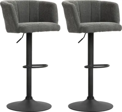 Produktbild von Barhocker 2er-Set, Schalenrücken, höhenverstellbar, Fußstütze, für Küche oder Esszimmer, Metallbasis, Dunkelgrau