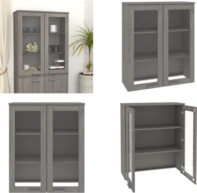 Produktbild von vidaXL Highboard Oberteil HAMAR Hellgrau 85x35x100 cm Massivholz - Highboard-Aufsatz - Highboard-Aufsätze - Aufsatz Für Highboard - Massivholzaufsatz Für Schrank