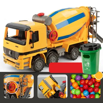 Produktbild von Zement-LKW-Mischer-Spielzeug-Simulationsmodell, übergroß, mit Aufbewahrungseimer, bunte Bohnen, Fahrzeuge für Jungen, große Größe, ohne Ton und Licht