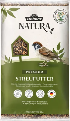 Produktbild von Dehner Natura Premium Wildvogelfutter, Streufutter, Ganzjahresfutter proteinreich / energiereich, hochwertiges Vogelfutter für Wildvögel, 5 kg